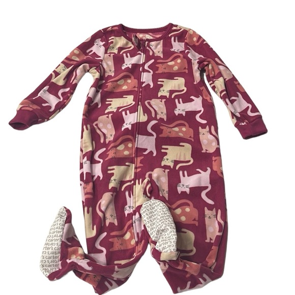 Carter's Toddler Girls Cat-Print Fleece Footed Pajamas - Picture 1 of 5